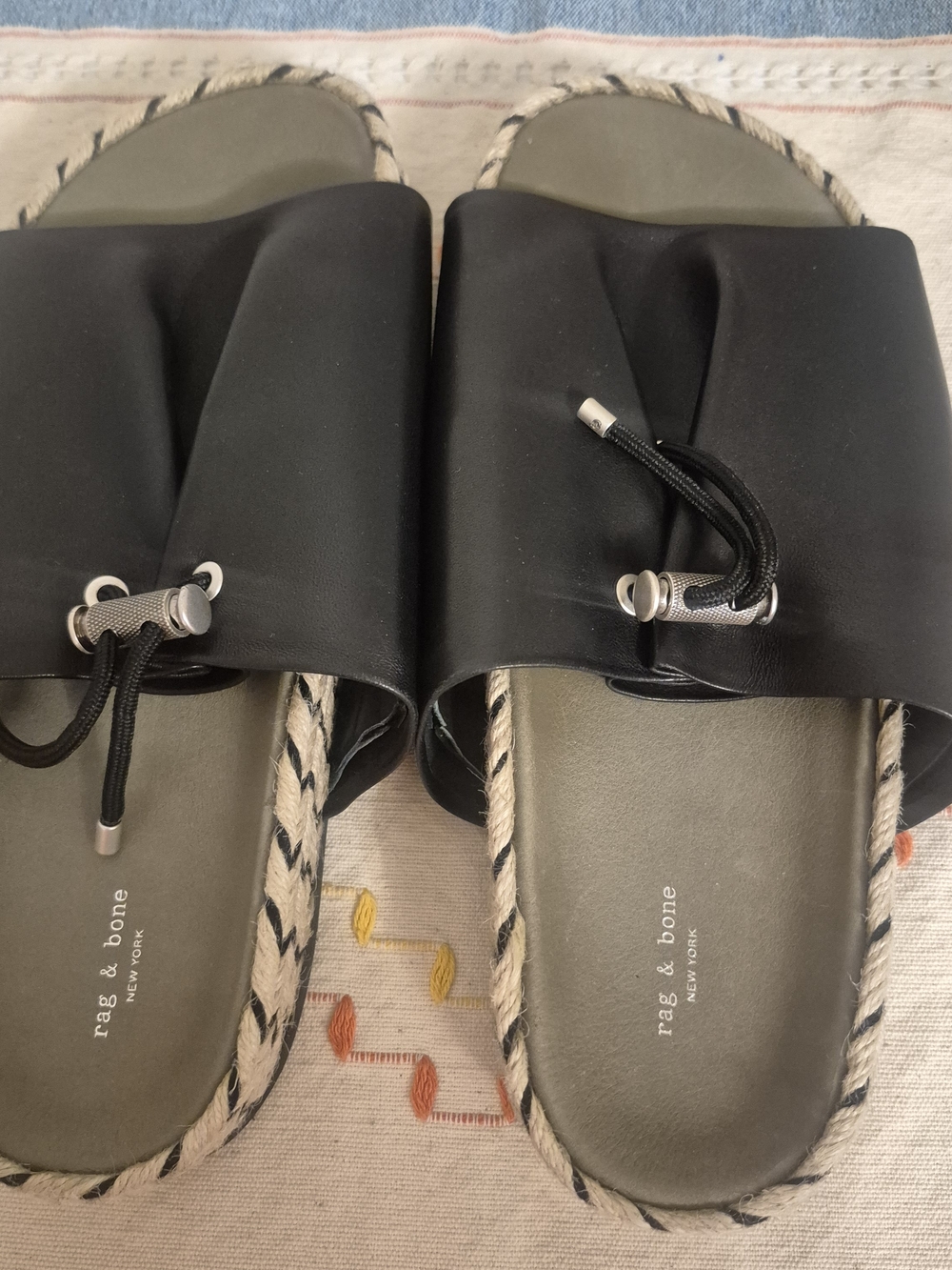 rag & bone Black Slide Sandals with Rope Trim